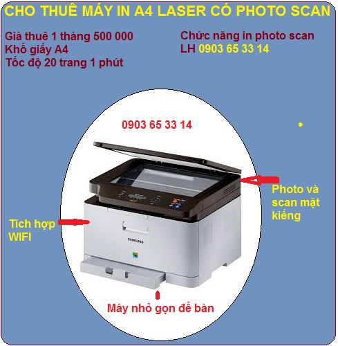 Cho thuê máy in A4 laser có photocopy và scan quận 1