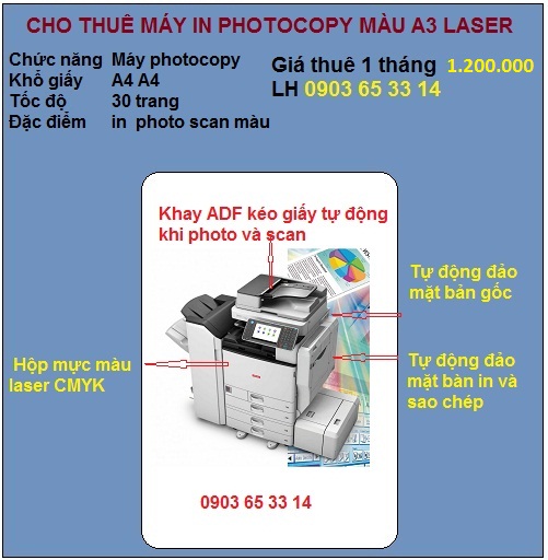 Cho thuê máy in màu laser A3 có photocopy